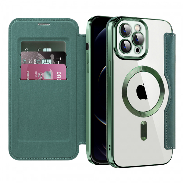 Husa MagSafe pentru Apple iPhone 12 Pro Max, Techsuit, SmartMag Book, Verde Husa MagSafe pentru Apple iPhone 12 Pro Max, Techsuit, SmartMag Book, Verde