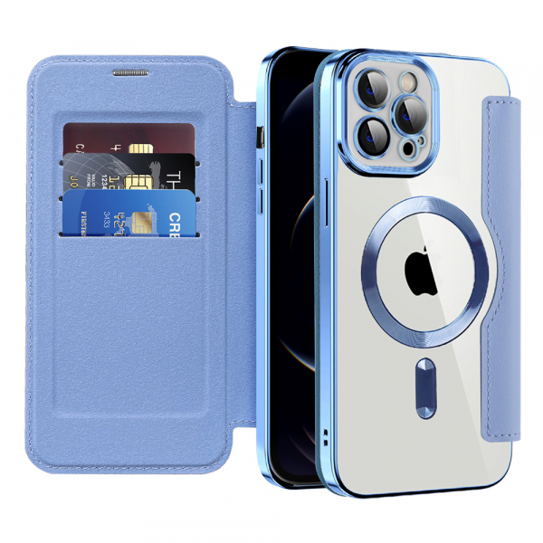 Husa MagSafe pentru Apple iPhone 12 Pro, Techsuit, SmartMag Book, Bleu