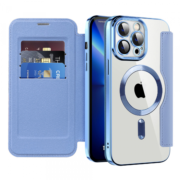 Husa MagSafe pentru Apple iPhone 13 Pro Max, Techsuit, SmartMag Book, Bleu