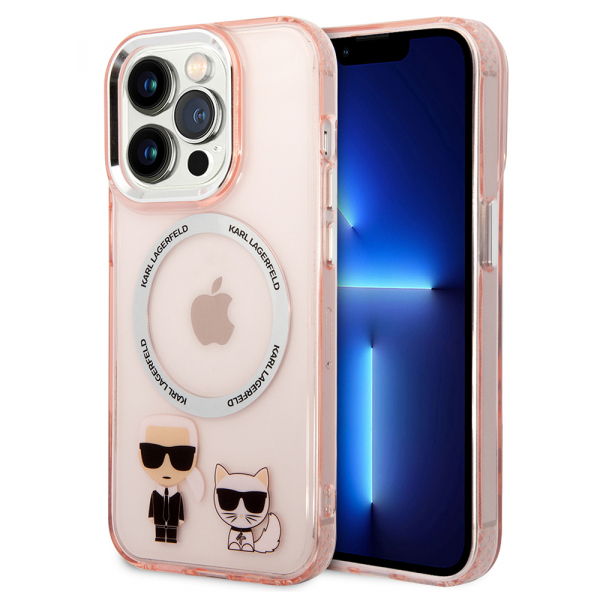 Husa MagSafe pentru Apple iPhone 14 Pro, Karl Lagerfeld, Karl & Choupette Aluminium, Roz Husa MagSafe pentru Apple iPhone 14 Pro, Karl Lagerfeld, Karl & Choupette Aluminium, Roz