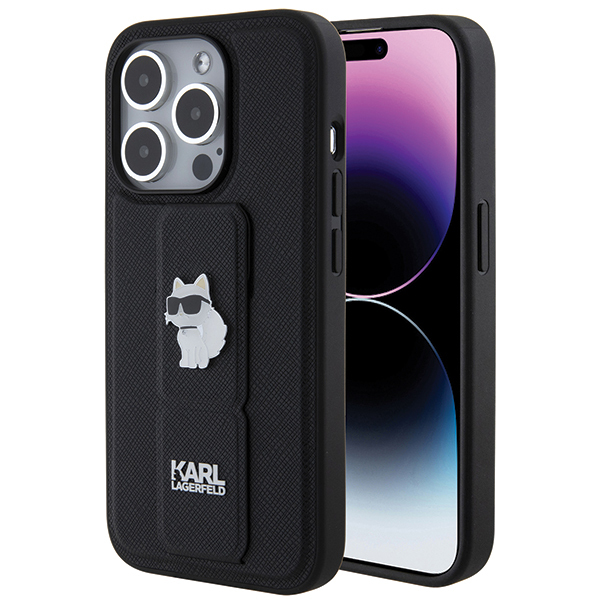 Husa MagSafe pentru Apple iPhone 14 Pro, Karl Lagerfeld, Saffiano Gripstand Choupette, Neagra Husa MagSafe pentru Apple iPhone 14 Pro, Karl Lagerfeld, Saffiano Gripstand Choupette, Neagra