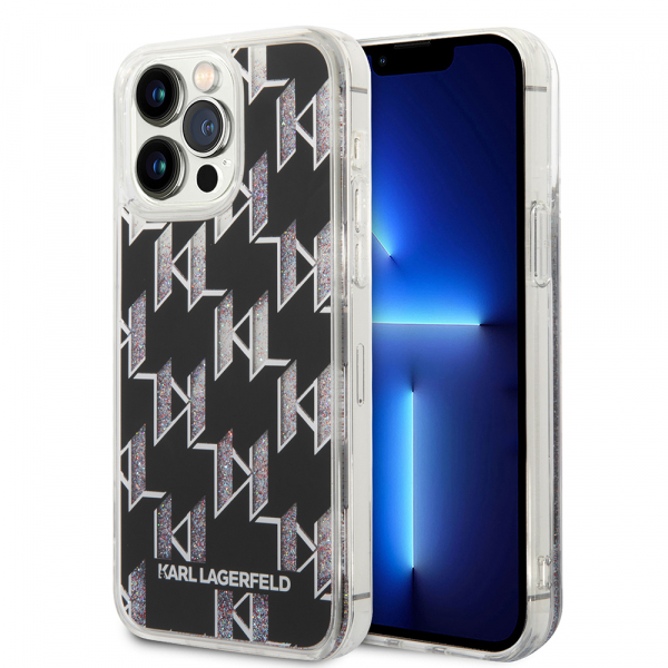 Husa MagSafe pentru Apple iPhone 14 Pro Max, Karl Lagerfeld, Monogram Liquid Glitter, Neagra Husa MagSafe pentru Apple iPhone 14 Pro Max, Karl Lagerfeld, Monogram Liquid Glitter, Neagra