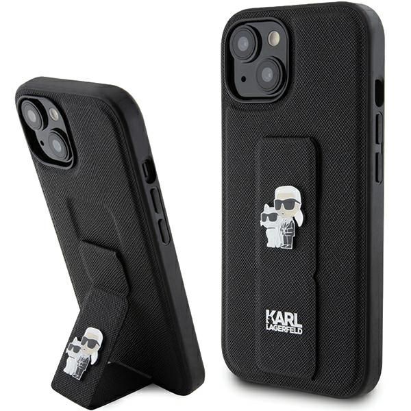 Husa MagSafe pentru Apple iPhone 15 Plus / 14 Plus, Karl Lagerfeld, Saffiano Gripstand Karl & Choupette, Neagra Husa MagSafe pentru Apple iPhone 15 Plus / 14 Plus, Karl Lagerfeld, Saffiano Gripstand Karl & Choupette, Neagra
