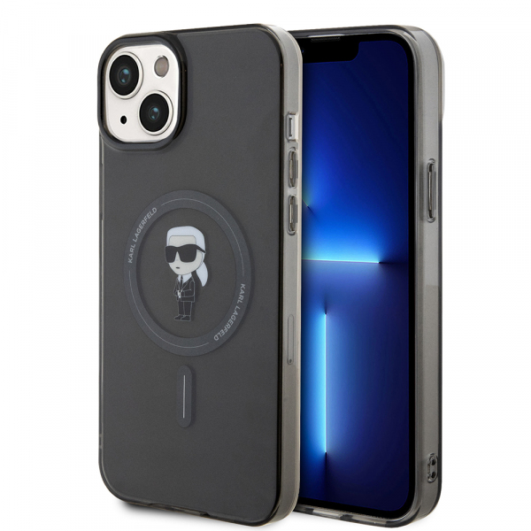 Husa MagSafe pentru Apple iPhone 15 Plus, Karl Lagerfeld, IML Ikonik Karl, Neagra Husa MagSafe pentru Apple iPhone 15 Plus, Karl Lagerfeld, IML Ikonik Karl, Neagra
