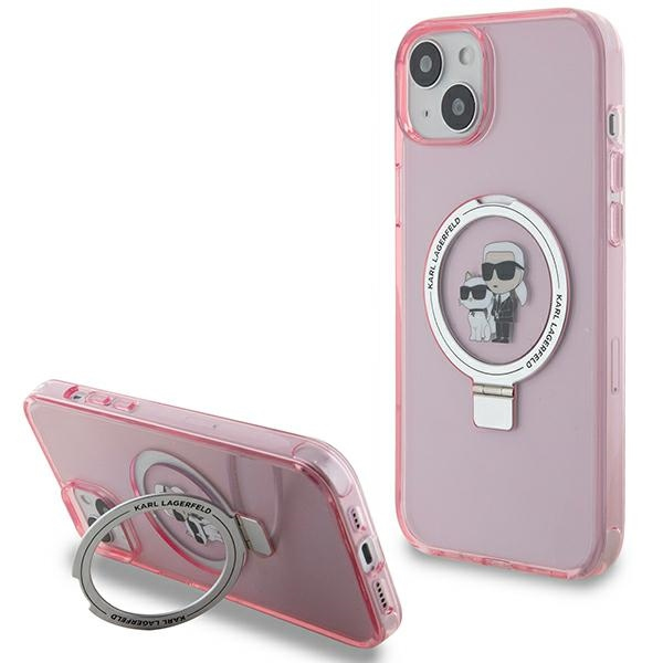 Husa MagSafe pentru Apple iPhone 15 Plus, Karl Lagerfeld, Ring Stand Karl & Choupette, Roz Husa MagSafe pentru Apple iPhone 15 Plus, Karl Lagerfeld, Ring Stand Karl & Choupette, Roz