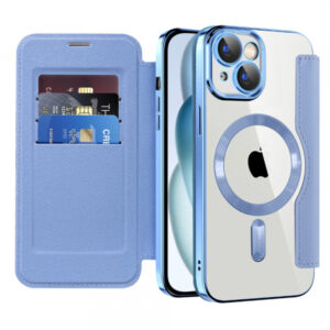 Husa MagSafe pentru Apple iPhone 15 Plus, Techsuit, SmartMag Book, Bleu Husa MagSafe pentru Apple iPhone 15 Plus, Techsuit, SmartMag Book, Bleu