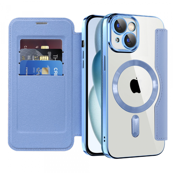 Husa MagSafe pentru Apple iPhone 15 Plus, Techsuit, SmartMag Book, Bleu Husa MagSafe pentru Apple iPhone 15 Plus, Techsuit, SmartMag Book, Bleu