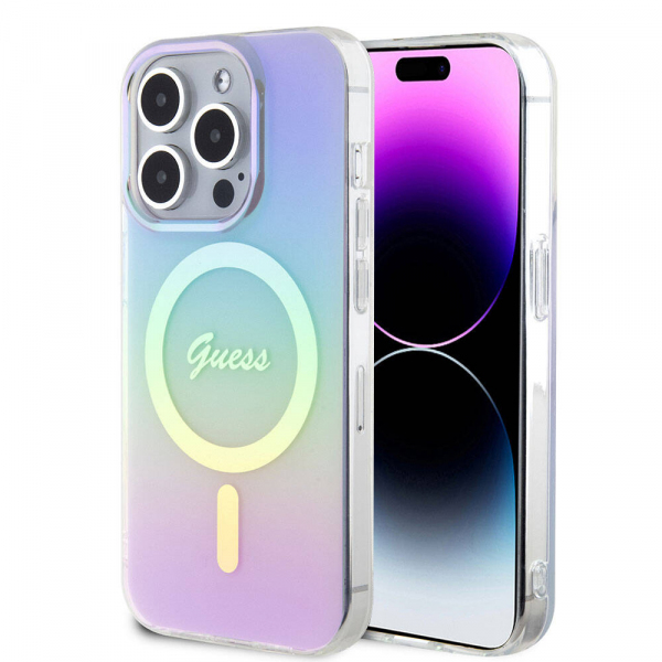 Husa MagSafe pentru Apple iPhone 15 Pro, Guess, IML Iridescent, Mov Husa MagSafe pentru Apple iPhone 15 Pro, Guess, IML Iridescent, Mov