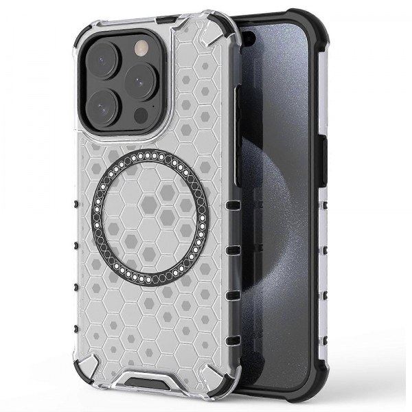 Husa MagSafe pentru Apple iPhone 15 Pro Max, Techsuit, HoneyComb Shield, Alba Husa MagSafe pentru Apple iPhone 15 Pro Max, Techsuit, HoneyComb Shield, Alba
