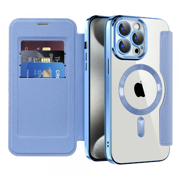Husa MagSafe pentru Apple iPhone 15 Pro, Techsuit, SmartMag Book, Bleu Husa MagSafe pentru Apple iPhone 15 Pro, Techsuit, SmartMag Book, Bleu