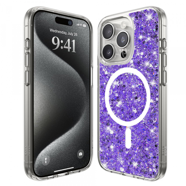 Husa MagSafe pentru Apple iPhone 15 Pro, Techsuit, Sparkly Glitter, Mov Husa MagSafe pentru Apple iPhone 15 Pro, Techsuit, Sparkly Glitter, Mov