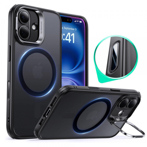 Husa MagSafe pentru Apple iPhone 16, ESR, Classic Hybrid Kickstand Slide, Neagra Satinata Husa MagSafe pentru Apple iPhone 16, ESR, Classic Hybrid Kickstand Slide, Neagra Satinata