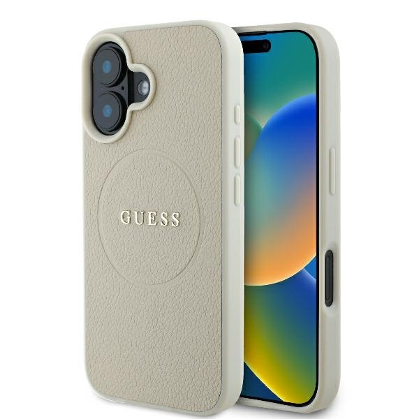 Husa MagSafe pentru Apple iPhone 16, Guess, Grained Gold Ring, Bej Husa MagSafe pentru Apple iPhone 16, Guess, Grained Gold Ring, Bej