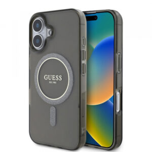 Husa MagSafe pentru Apple iPhone 16, Guess, IML Glitter Circle, Neagra Husa MagSafe pentru Apple iPhone 16, Guess, IML Glitter Circle, Neagra