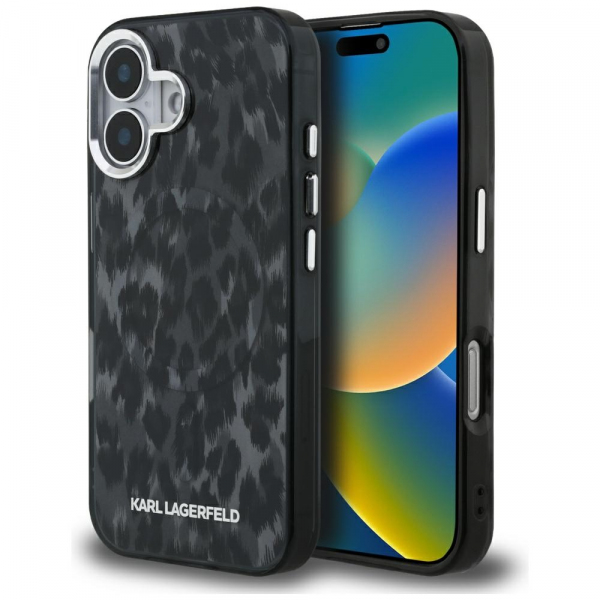 Husa MagSafe pentru Apple iPhone 16, Karl Lagerfeld, IML Leopard Pattern, Neagra Husa MagSafe pentru Apple iPhone 16, Karl Lagerfeld, IML Leopard Pattern, Neagra