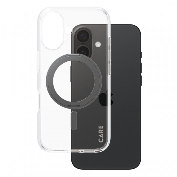 Husa MagSafe pentru Apple iPhone 16, PanzerGlass, Care Feature Kickstand, Transparenta Neagra Husa MagSafe pentru Apple iPhone 16, PanzerGlass, Care Feature Kickstand, Transparenta Neagra