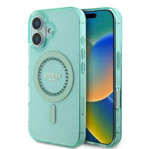 Husa MagSafe pentru Apple iPhone 16 Plus, Guess, IML Rhinestone, Verde Husa MagSafe pentru Apple iPhone 16 Plus, Guess, IML Rhinestone, Verde