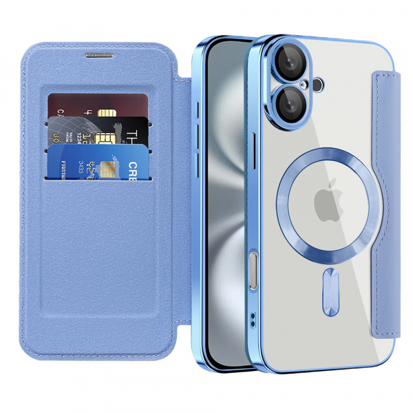 Husa MagSafe pentru Apple iPhone 16 Plus, Techsuit, SmartMag Book, Bleu Husa MagSafe pentru Apple iPhone 16 Plus, Techsuit, SmartMag Book, Bleu