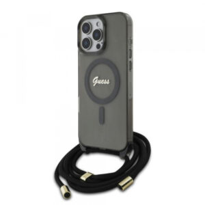 Husa MagSafe pentru Apple iPhone 16 Pro, Guess, IML Crossbody Cord Script, Neagra Husa MagSafe pentru Apple iPhone 16 Pro, Guess, IML Crossbody Cord Script, Neagra