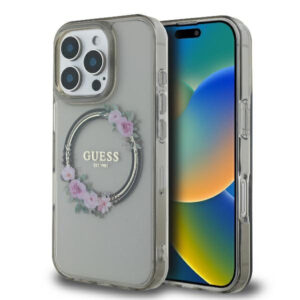 Husa MagSafe pentru Apple iPhone 16 Pro, Guess, IML Flowers Wreath, Neagra Husa MagSafe pentru Apple iPhone 16 Pro, Guess, IML Flowers Wreath, Neagra