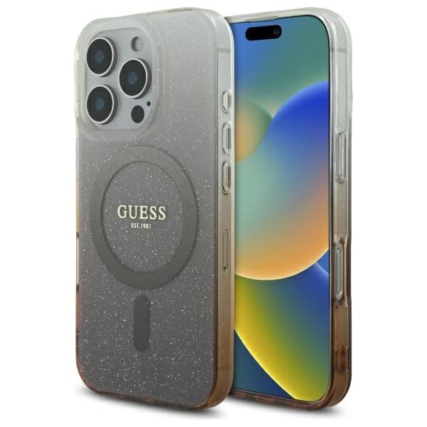 Husa MagSafe pentru Apple iPhone 16 Pro, Guess, IML Glitter Gradient, Maro Husa MagSafe pentru Apple iPhone 16 Pro, Guess, IML Glitter Gradient, Maro