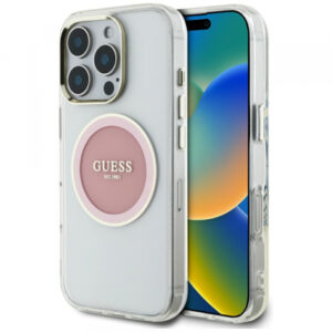 Husa MagSafe pentru Apple iPhone 16 Pro, Guess, IML Metal Colored Circle, Roz Husa MagSafe pentru Apple iPhone 16 Pro, Guess, IML Metal Colored Circle, Roz