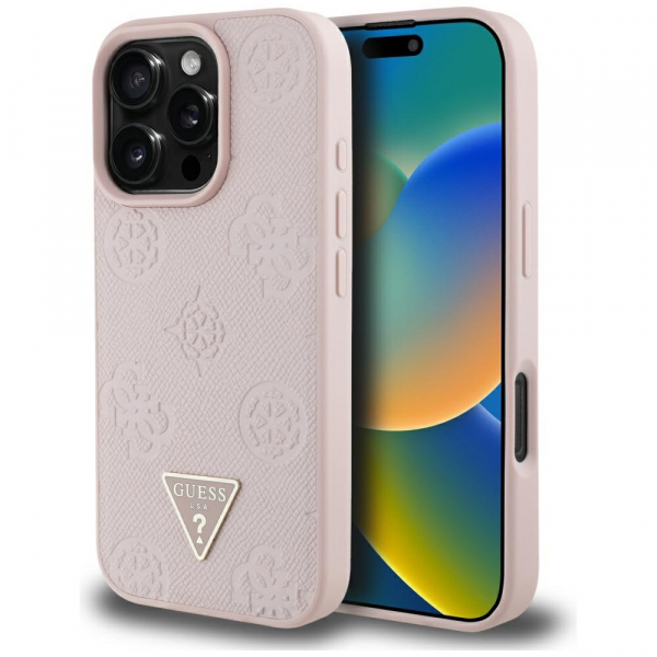 Husa MagSafe pentru Apple iPhone 16 Pro, Guess, Peony Grained Hot Stamp Triangle, Neagra Husa MagSafe pentru Apple iPhone 16 Pro, Guess, Peony Grained Hot Stamp Triangle, Neagra