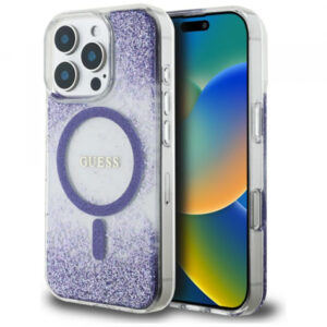 Husa MagSafe pentru Apple iPhone 16 Pro, Guess, Resin Bottom Glitter, Mov Husa MagSafe pentru Apple iPhone 16 Pro, Guess, Resin Bottom Glitter, Mov