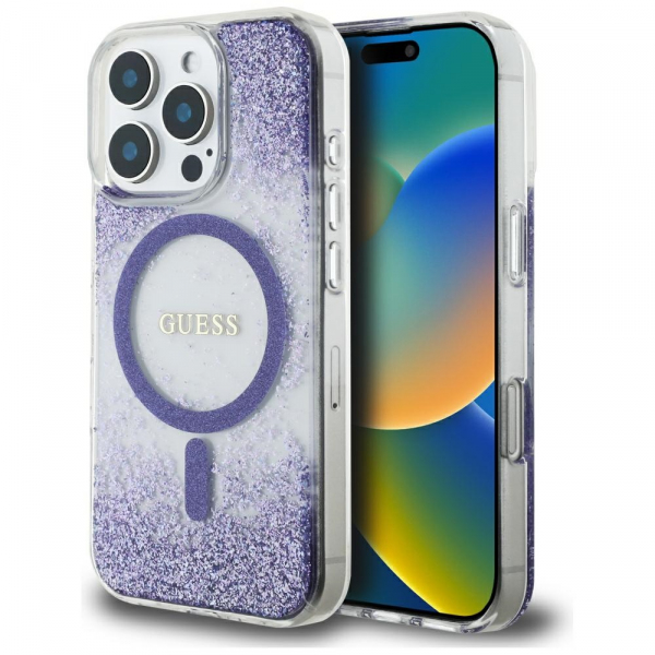 Husa MagSafe pentru Apple iPhone 16 Pro, Guess, Resin Bottom Glitter, Mov Husa MagSafe pentru Apple iPhone 16 Pro, Guess, Resin Bottom Glitter, Mov