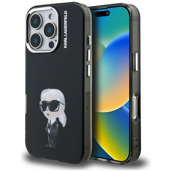 Husa MagSafe pentru Apple iPhone 16 Pro, Karl Lagerfeld, IML Aquarelle Logo Karl, Neagra Husa MagSafe pentru Apple iPhone 16 Pro, Karl Lagerfeld, IML Aquarelle Logo Karl, Neagra