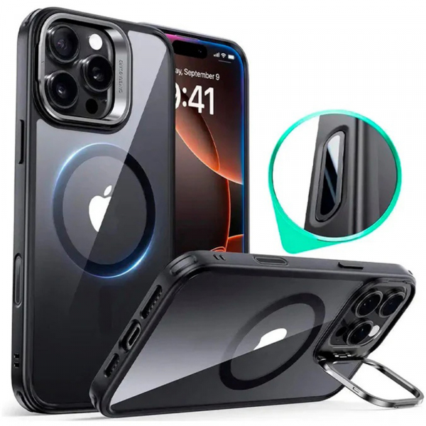 Husa MagSafe pentru Apple iPhone 16 Pro Max, ESR, Classic Hybrid Kickstand Slide, Neagra Transparenta Husa MagSafe pentru Apple iPhone 16 Pro Max, ESR, Classic Hybrid Kickstand Slide, Neagra Transparenta