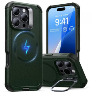 Husa MagSafe pentru Apple iPhone 16 Pro Max, ESR, Cyber Armor Kickstand, Verde Husa MagSafe pentru Apple iPhone 16 Pro Max, ESR, Cyber Armor Kickstand, Verde