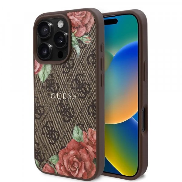 Husa MagSafe pentru Apple iPhone 16, Guess, 4G Printed Stripes, Maro Husa MagSafe pentru Apple iPhone 16, Guess, 4G Printed Stripes, Maro