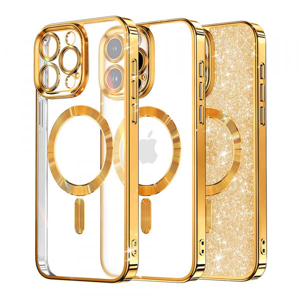 Husa MagSafe pentru Apple iPhone 16 Pro, Techsuit, Luxury Glitter, Roz Aurie Husa MagSafe pentru Apple iPhone 16 Pro, Techsuit, Luxury Glitter, Roz Aurie