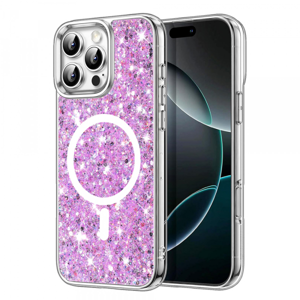 Husa MagSafe pentru Apple iPhone 16 Pro, Techsuit, Sparkly Glitter, Magenta Husa MagSafe pentru Apple iPhone 16 Pro, Techsuit, Sparkly Glitter, Magenta