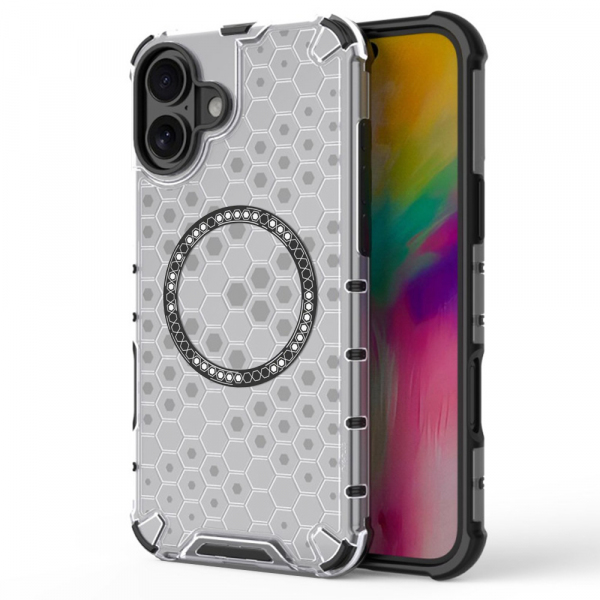 Husa MagSafe pentru Apple iPhone 16, Techsuit, HoneyComb Shield, Alba Husa MagSafe pentru Apple iPhone 16, Techsuit, HoneyComb Shield, Alba