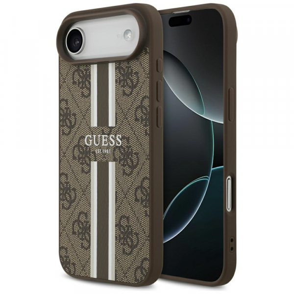 Husa MagSafe pentru Apple iPhone 17 Air, Guess, 4G Printed Stripes, Neagra