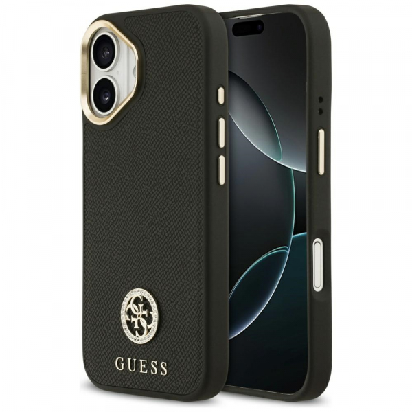 Husa MagSafe pentru Apple iPhone 17, Guess, Grained Strass Logo, Neagra Husa MagSafe pentru Apple iPhone 17, Guess, Grained Strass Logo, Neagra