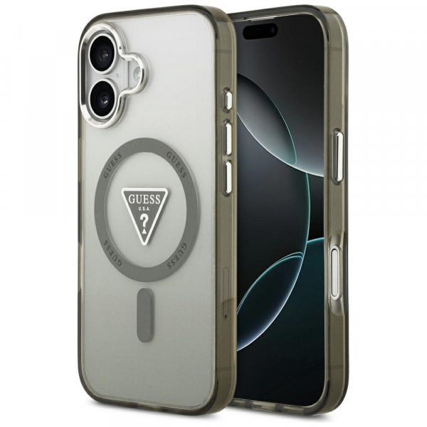 Husa MagSafe pentru Apple iPhone 17, Guess, IML Gradient Triangle Logo, Kaki Argintie Husa MagSafe pentru Apple iPhone 17, Guess, IML Gradient Triangle Logo, Kaki Argintie