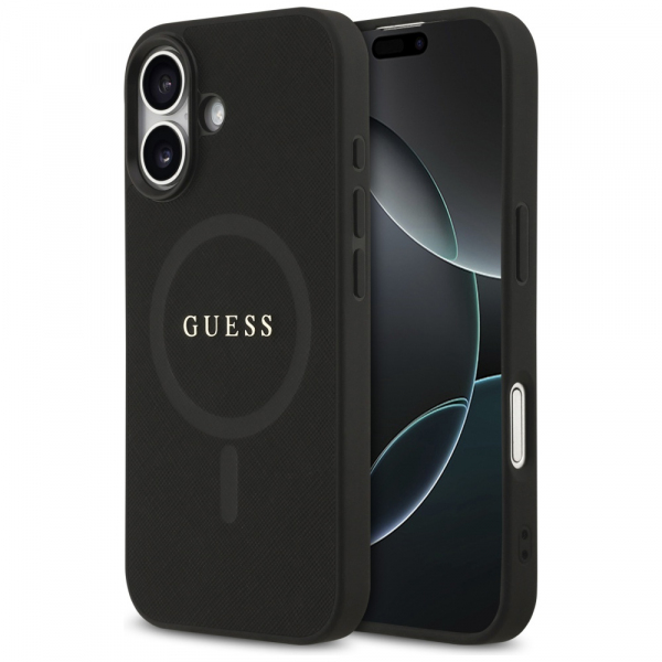 Husa MagSafe pentru Apple iPhone 17, Guess, Saffiano Classic Logo, Neagra Husa MagSafe pentru Apple iPhone 17, Guess, Saffiano Classic Logo, Neagra