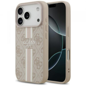 Husa MagSafe pentru Apple iPhone 17 Pro, Guess, 4G Printed Stripes, Neagra Husa MagSafe pentru Apple iPhone 17 Pro, Guess, 4G Printed Stripes, Neagra