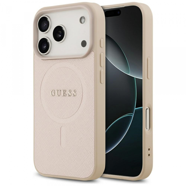 Husa MagSafe pentru Apple iPhone 17 Pro, Guess, Saffiano Classic Logo, Roz Husa MagSafe pentru Apple iPhone 17 Pro, Guess, Saffiano Classic Logo, Roz