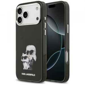 Husa MagSafe pentru Apple iPhone 17 Pro, Karl Lagerfeld, IML Aquarelle Logo Karl & Choupette, Neagra Husa MagSafe pentru Apple iPhone 17 Pro, Karl Lagerfeld, IML Aquarelle Logo Karl & Choupette, Neagra