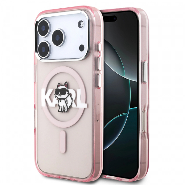 Husa MagSafe pentru Apple iPhone 17 Pro, Karl Lagerfeld, IML Sketch Logo Choupette, Roz Husa MagSafe pentru Apple iPhone 17 Pro, Karl Lagerfeld, IML Sketch Logo Choupette, Roz