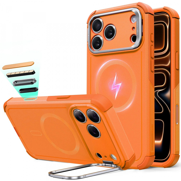 Husa MagSafe pentru Apple iPhone 17 Pro Max, ESR, Cyber Armor Kickstand, Portocalie Husa MagSafe pentru Apple iPhone 17 Pro Max, ESR, Cyber Armor Kickstand, Portocalie