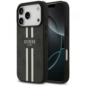 Husa MagSafe pentru Apple iPhone 17 Pro Max, Guess, 4G Printed Stripes, Neagra Husa MagSafe pentru Apple iPhone 17 Pro Max, Guess, 4G Printed Stripes, Neagra