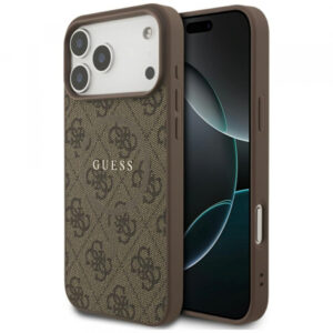 Husa MagSafe pentru Apple iPhone 17 Pro Max, Guess, 4G Script Logo, Maro Husa MagSafe pentru Apple iPhone 17 Pro Max, Guess, 4G Script Logo, Maro