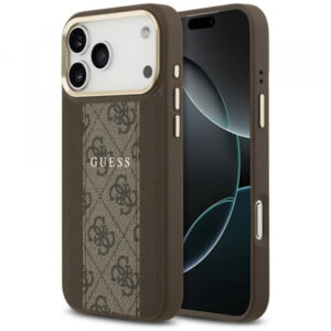 Husa MagSafe pentru Apple iPhone 17 Pro, Guess, 4G Stripe, Maro Husa MagSafe pentru Apple iPhone 17 Pro, Guess, 4G Stripe, Maro