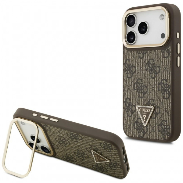 Husa MagSafe pentru Apple iPhone 17 Pro Max, Guess, 4G Triangle Logo with Stand Camera, Neagra Aurie Husa MagSafe pentru Apple iPhone 17 Pro Max, Guess, 4G Triangle Logo with Stand Camera, Neagra Aurie