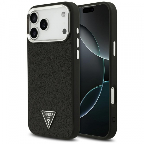 Husa MagSafe pentru Apple iPhone 17 Pro Max, Guess, Glitter Triangle Logo, Neagra Husa MagSafe pentru Apple iPhone 17 Pro Max, Guess, Glitter Triangle Logo, Neagra